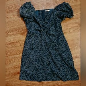 Womens blue off the shoulder cheetah leopard print dress large